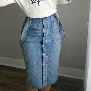 Denim button down skirt w/straps